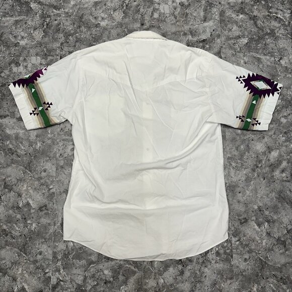 Vintage Roper Border Western Shirt Mens XL White Aztec Tribal Ranch Work Rodeo - Picture 2 of 7